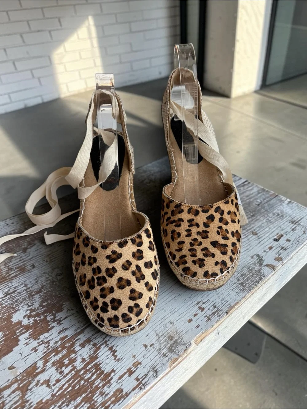 Coconuts by Matisse Leopard Print Espadrille Wedge with Cream Ankle Tie